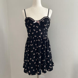 Y2K Babydoll Dress Large Bow Coquette Whimsigoth Dark Fairy Boho Pinup Cottage